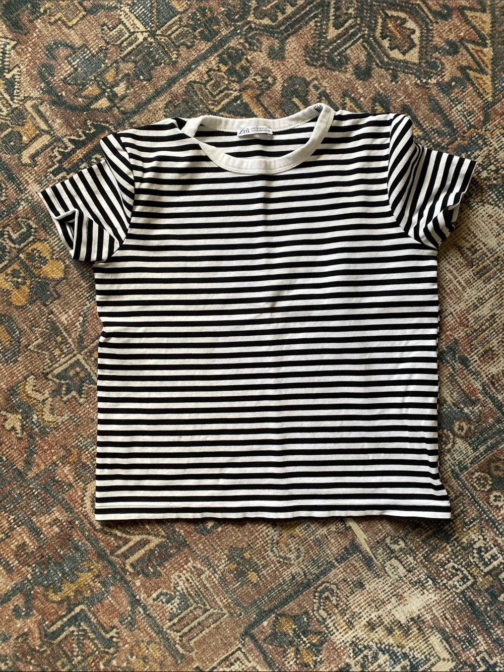 Zara Black & White Striped Short Sleeve Tee